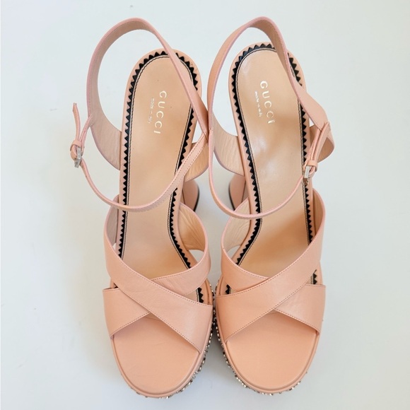 Gucci Pink Leather GG logo studded Platform Janaya high Heel sandals EU 42 - Picture 5 of 15